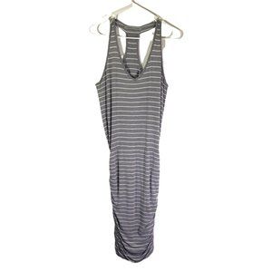 ATHLETA Women's Small Gray, White Stripe BodyCon, Sheath, Ruched Dress